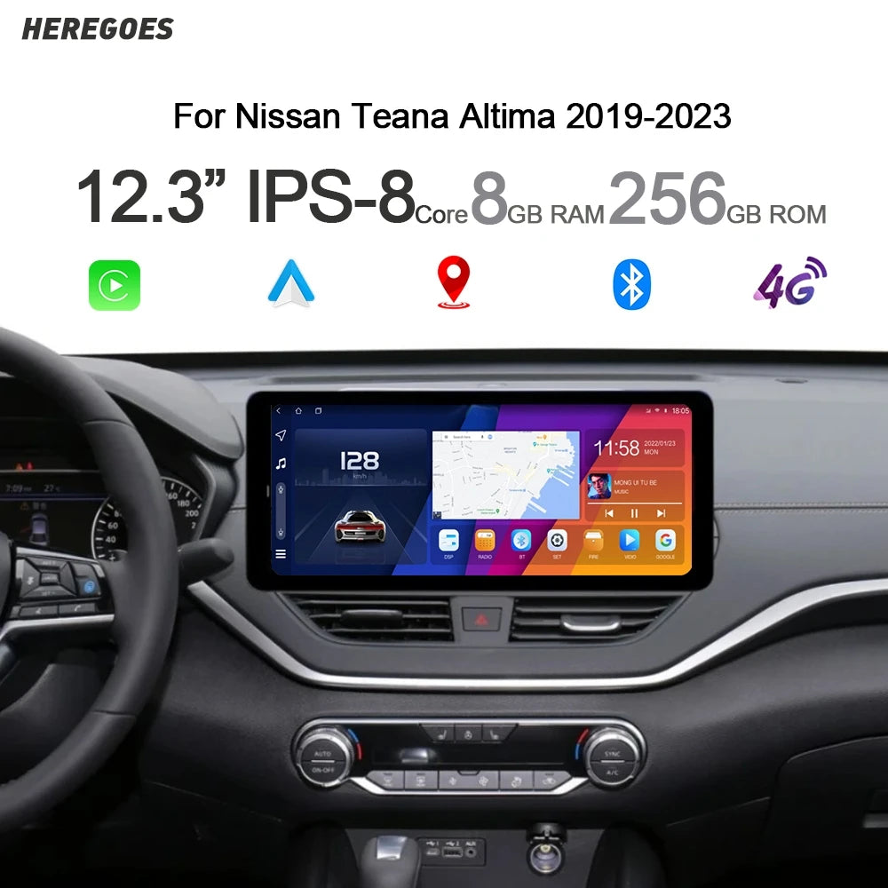 12.3" Car Radio GPS Android 14 8GB Navigation Stereo WiFi Bluetooth LTE Carplay for Nissan Teana Sylphy 2019-2023 - 2K Q