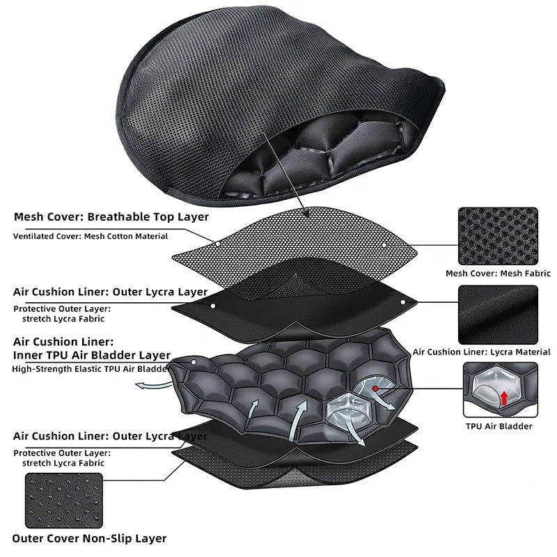 Motorcycle Gel Seat Cushion Motorcycle Seat Cushion 3D Honeycomb Anti-slip Moto Pressure Relief  - Automotive LED Light