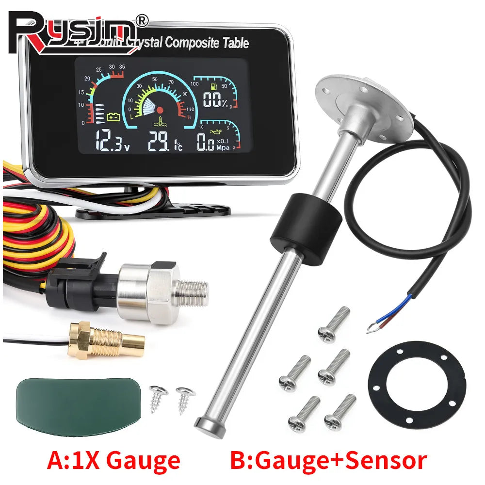 Universal 4 in 1 LCD Car Gauge Water Temp+ Temperature Sensor Fuel Level Gauge Fuel Liquid Senso - Automotive LED Light