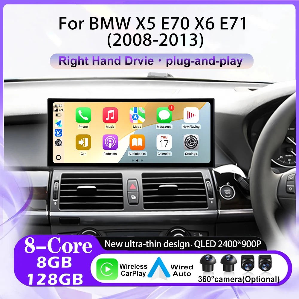 12.3“ Car Radio Carplay For BMW X5 E70X6 E71 2008-2013 RHD GPS Android Auto Multimedia Pla