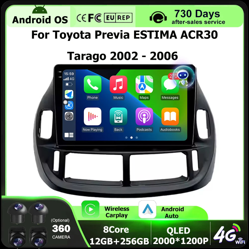 Wireless Carplay For Toyota Previa ESTIMA ACR30 Tarago 2002 - 2006 Android 16 Car Radio Mu