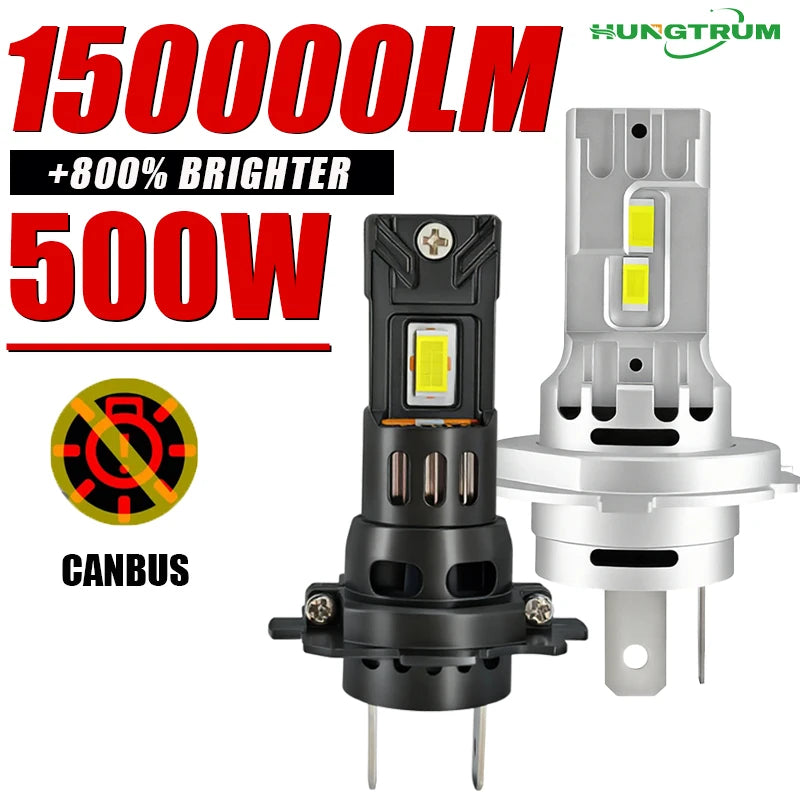 500W Turbo H7 H4 car Headlight Bulbs CANBUS Lights 150000LM Mini Lamp 1:1 Wireless LED Hea