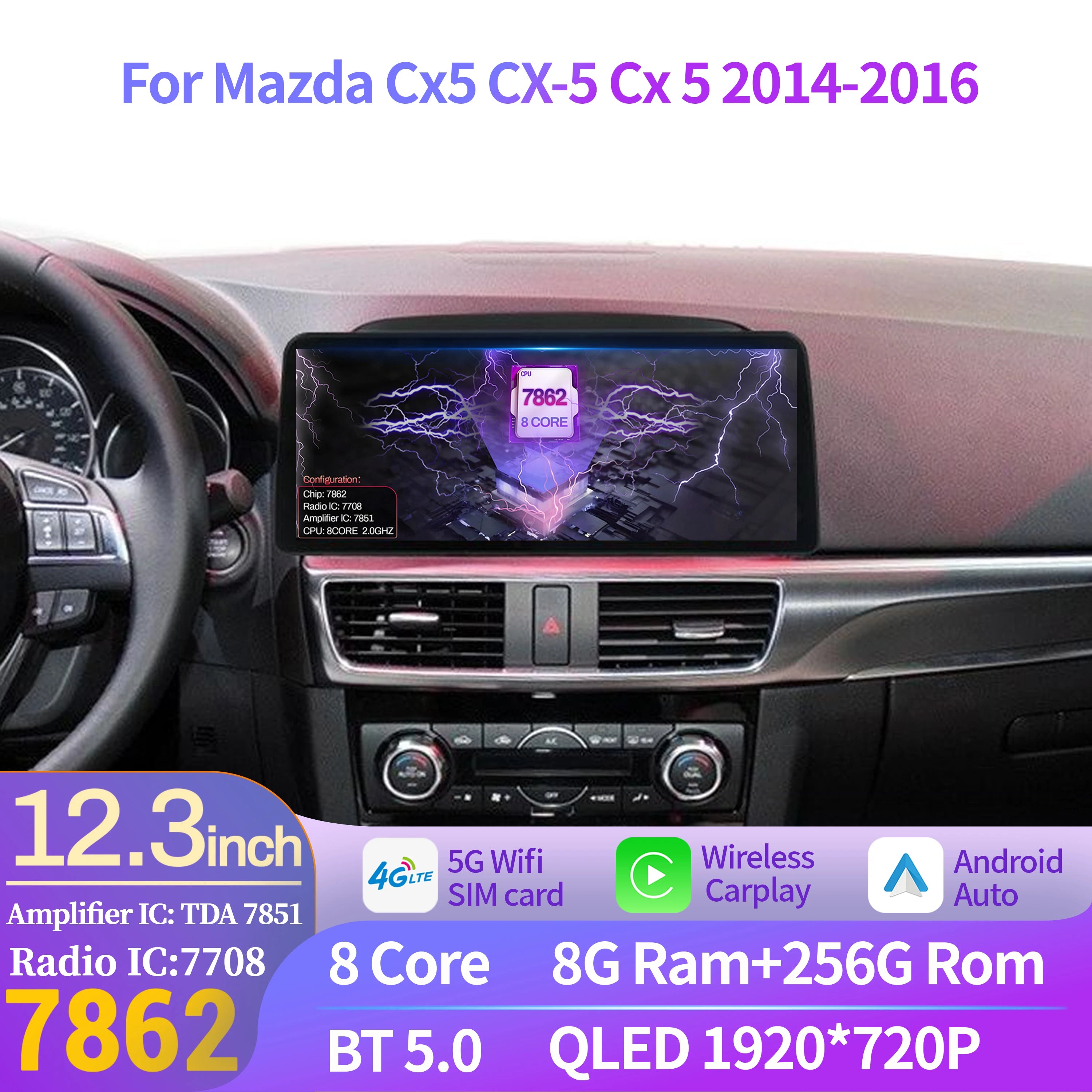 12.3 inch Android 14 For Mazda Cx5 CX-5 Cx 5 2014-2016 Multimedia CarPlay Car Radio Auto N