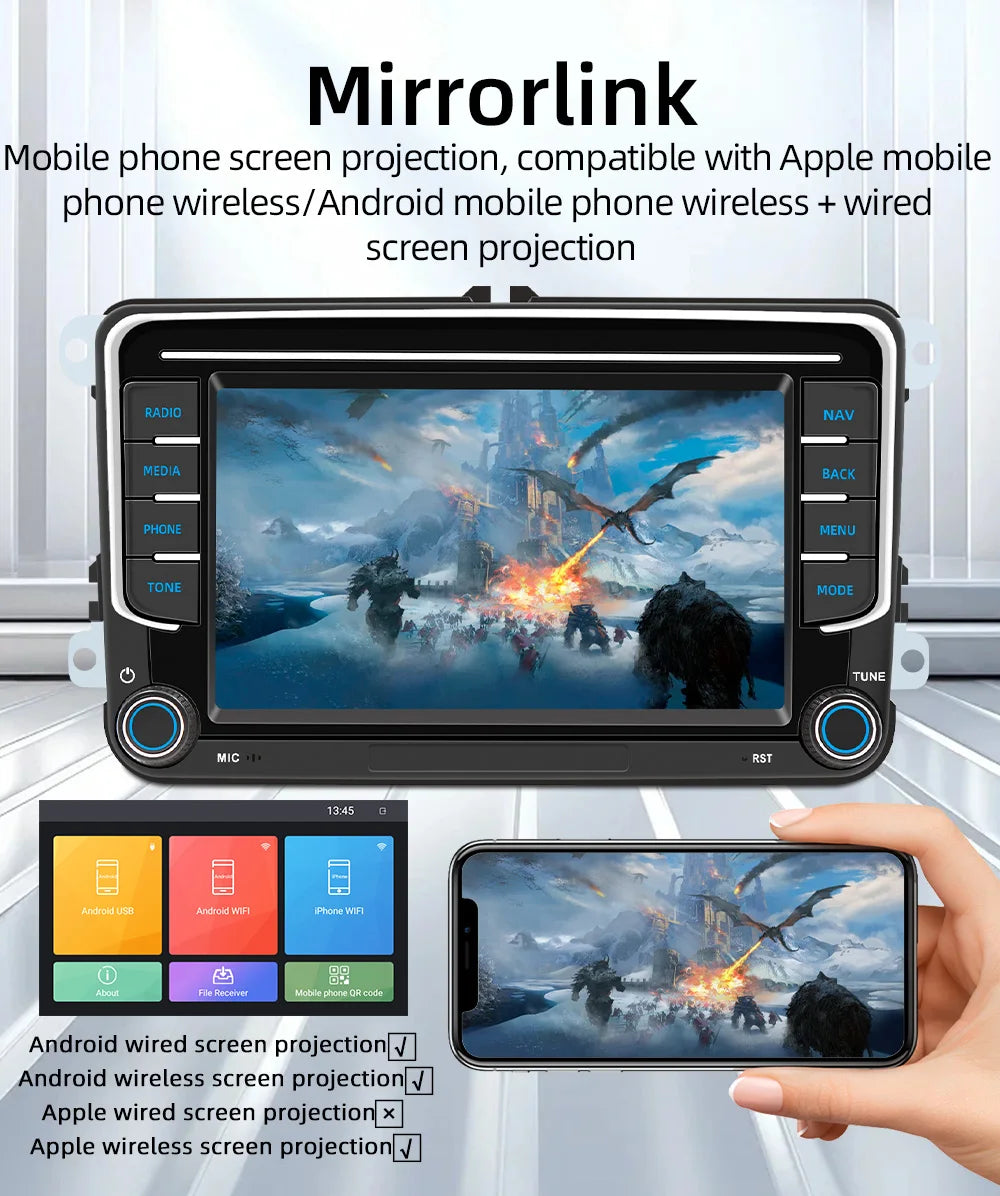 BQCC 7" Android 13 Octa Core Car Player Mirrorlink Carplay WIFI GRS For Volkswagen VW CC Passat B7 Polo Golf 5 6 Jetta mk5 mk6