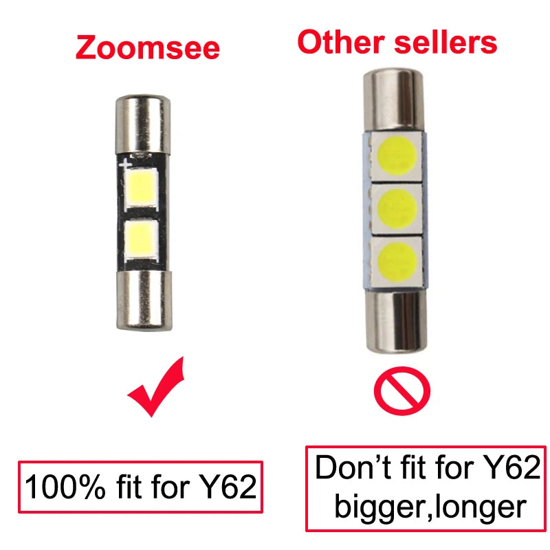 ZITWO 15Pcs LED Interior Light + Sunvisor Lamp Kit For Nissan Patrol Y62 2012 - 2017 2018 2019 2020 2021 2022 2023 Accessories