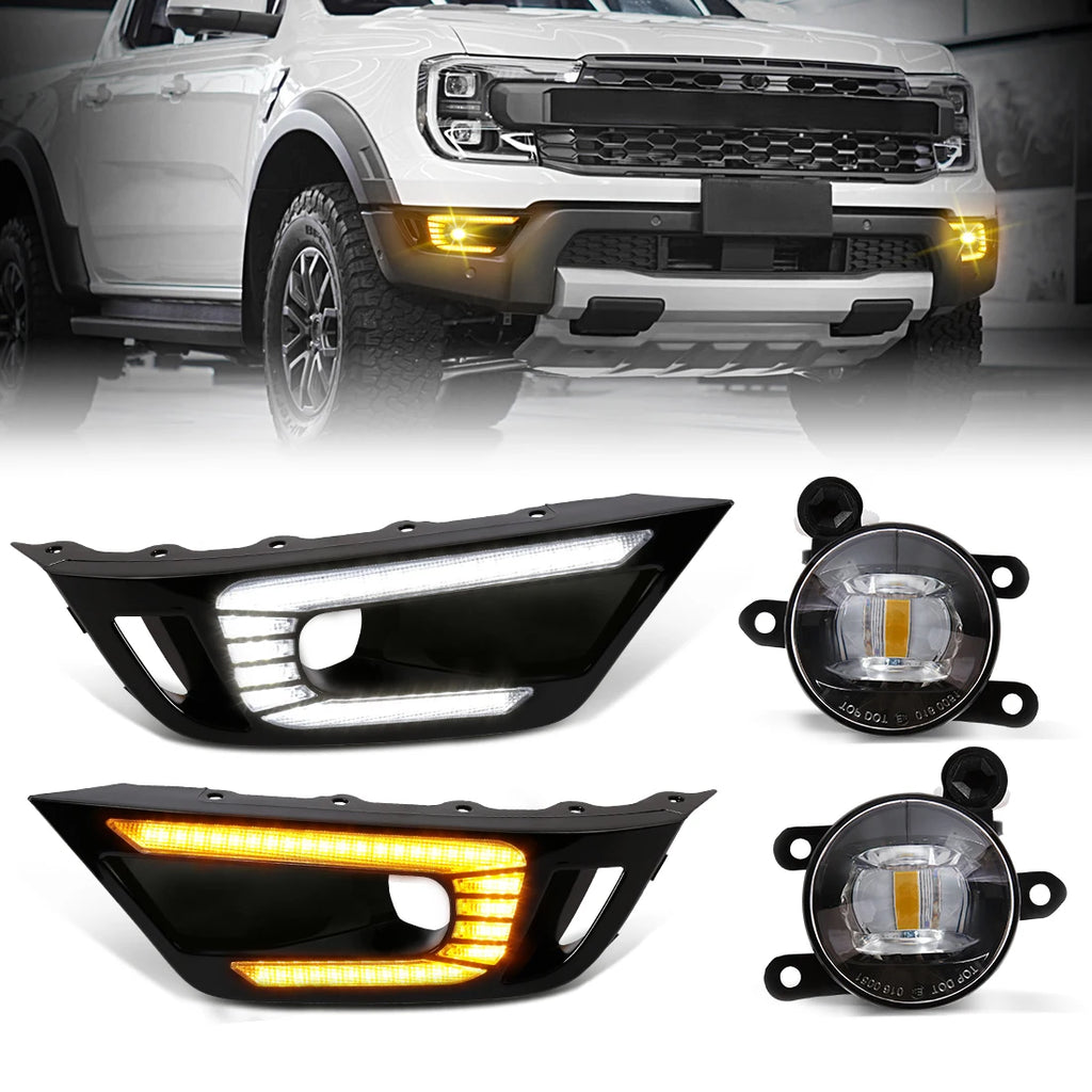 LED DRL Fog Lamps For Ford Ranger Raptor 2022 2023 2024 Daytime Running Lights Car Front B | AUTOKITSHOP