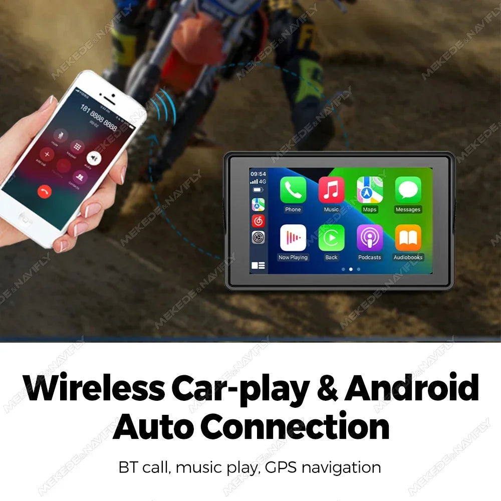 5inch Moto Navigation GPS Wireless Android Auto for Apple Carplay Motorcycle IP67 Waterpro | AUTOKITSHOP