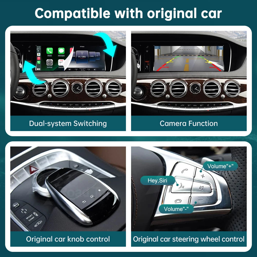 RoadTop Wireless CarPlay for Mercedes Benz GLC C W205 S Class W222 2014-2018 with Android