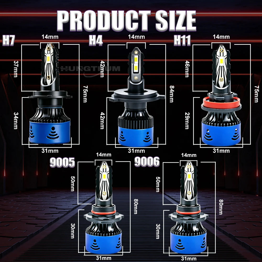 H7 H4 Led Headlight Bulbs H11 H8 H9 9005 HB3 9006 HB4 Canbus Turbo Fan LED Light for Car H