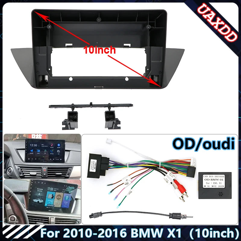 Car Radio Fascias Frame For BMW X1 E84 2010-2015 10.1 inch Stereo Panel Wiring Harness Pow