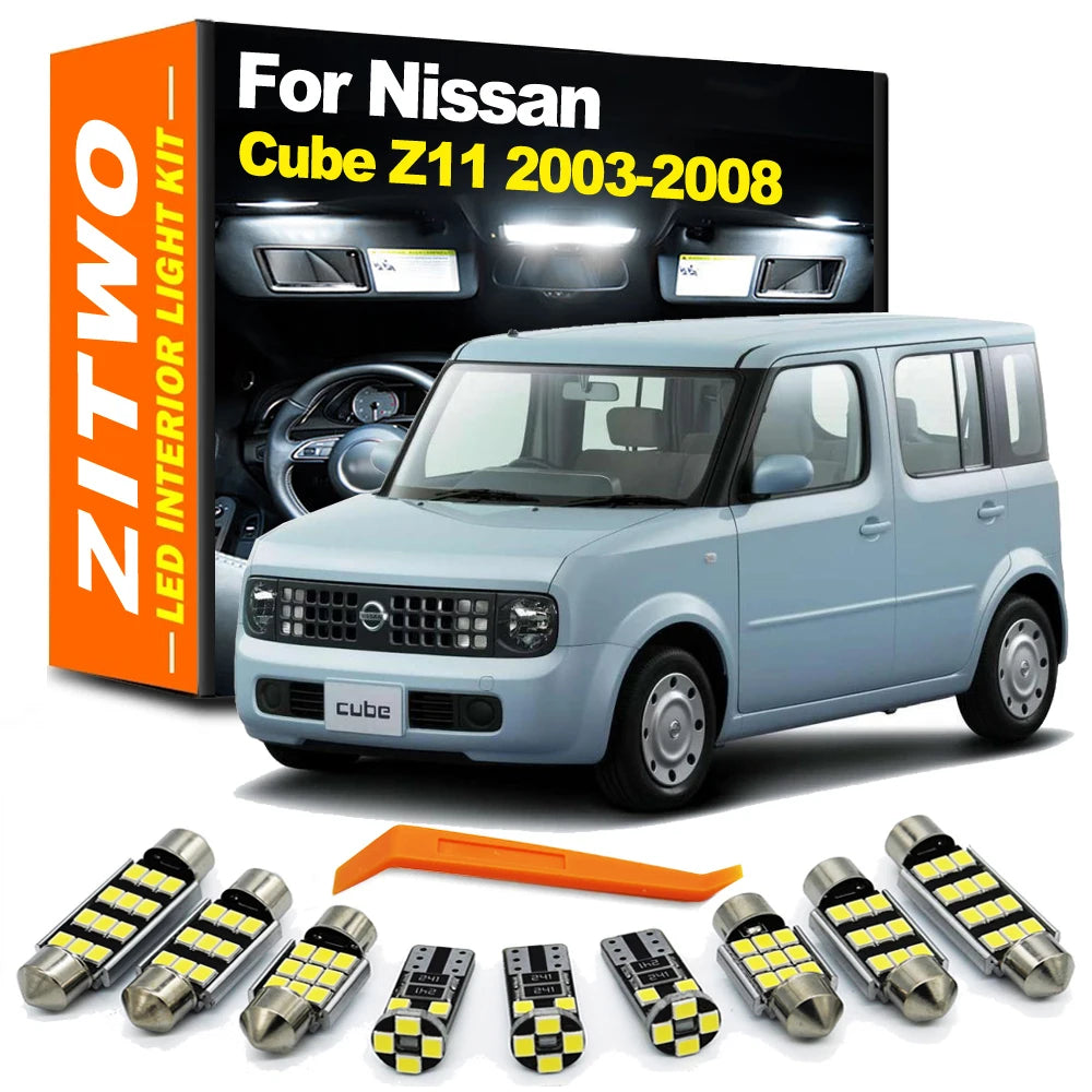 ZITWO 8Pcs Canbus Car Interior LED Bulb Kit For Nissan Cube Z11 2003 2004 2005 2006 2007 2008 Trunk Reading License Plate Light