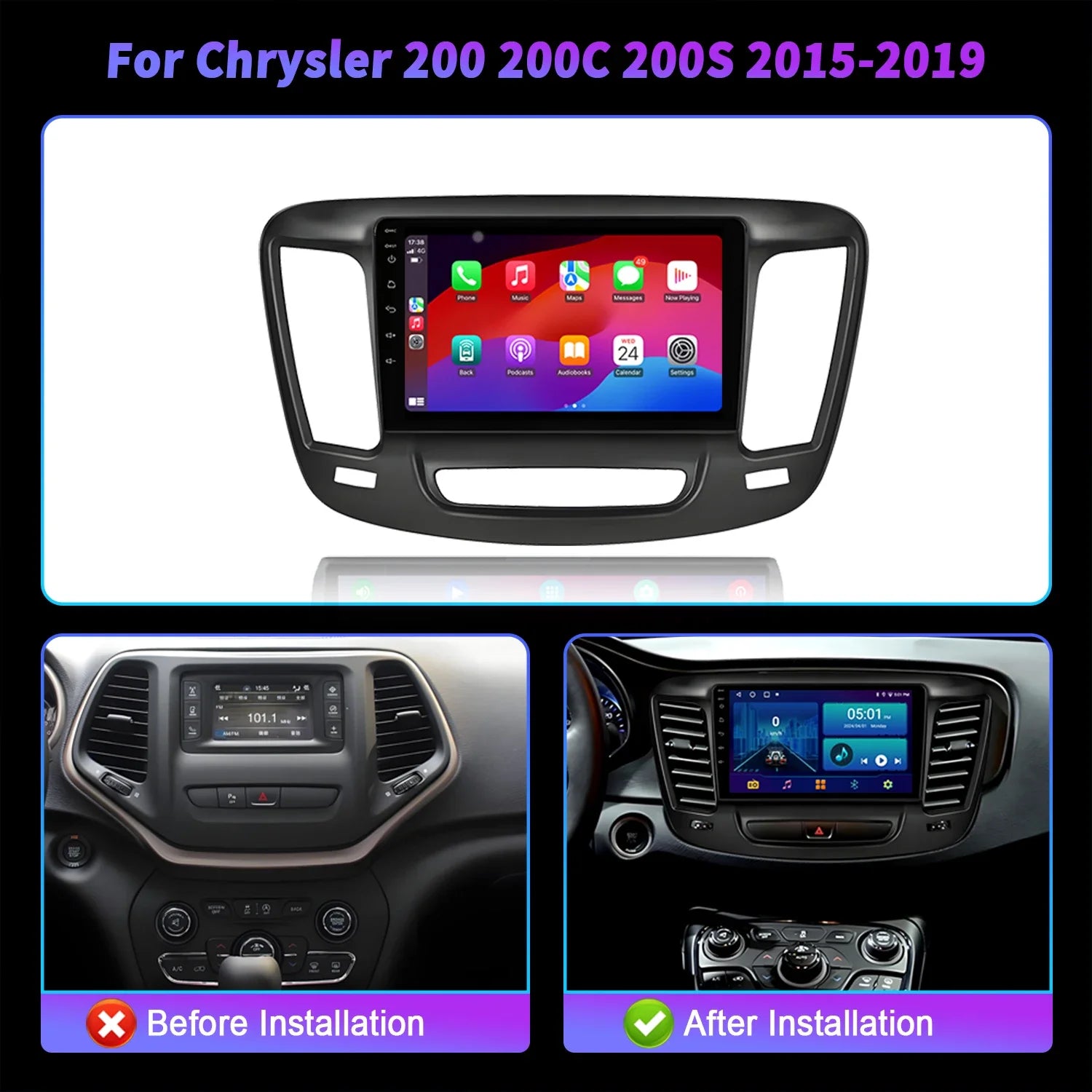 For Chrysler 200 200C 200S 2015-2019 Android 14 Car Radio Stereo Multimedia Navigation Car