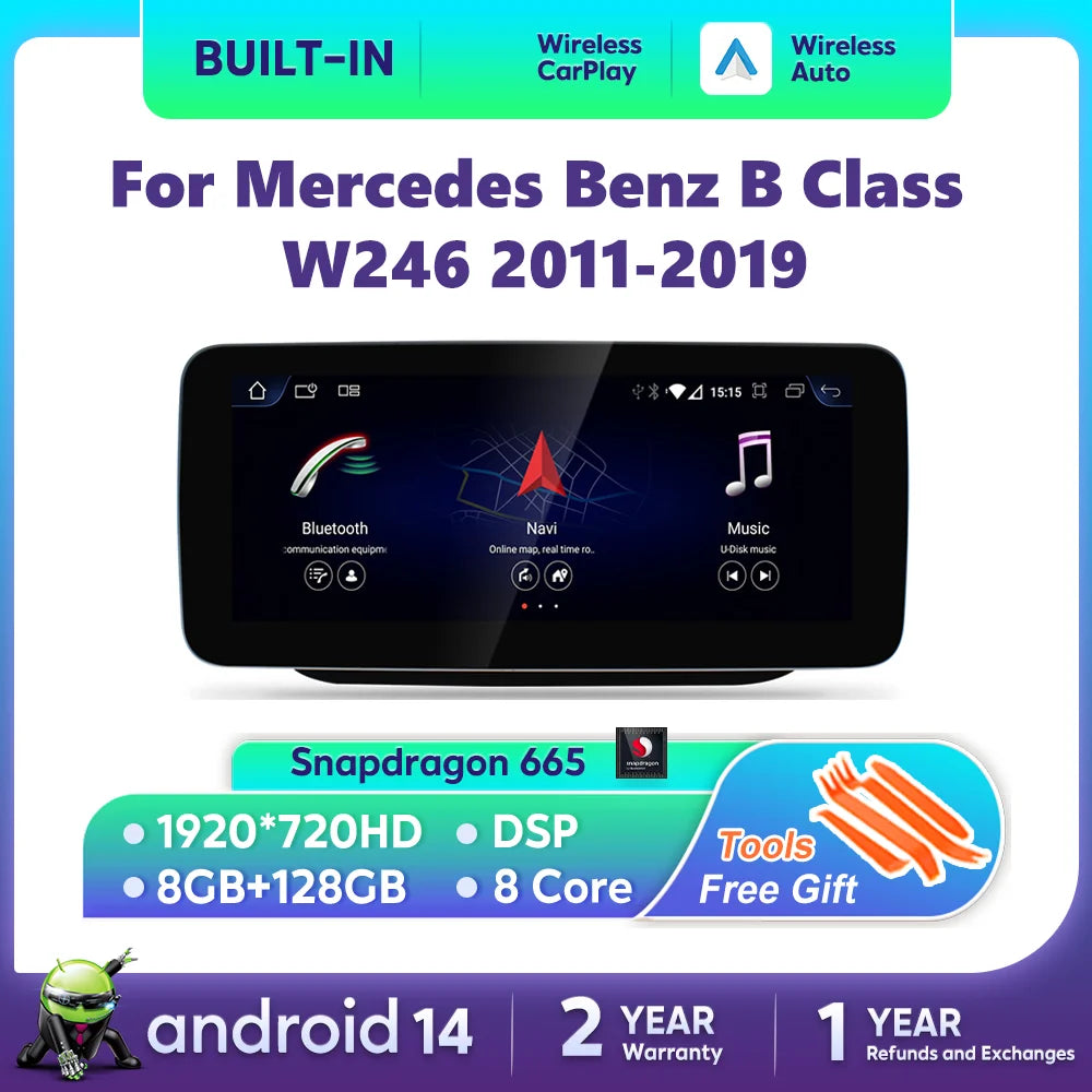 Android 14 Car Radio Multimedia Player For Mercedes Benz B Class W246 2011-2019 Carplay In