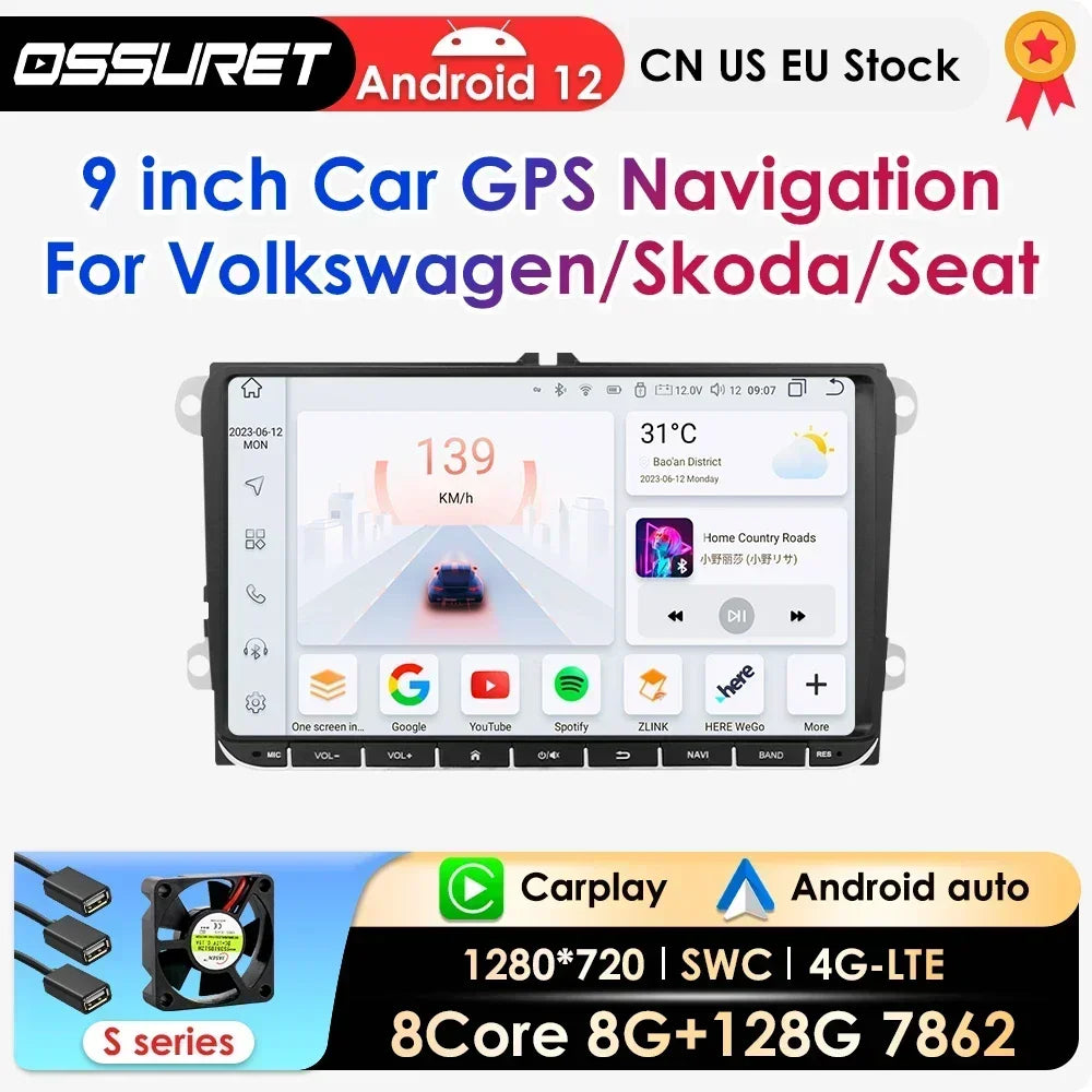 9inch Android12 Car Radio Player GPS Navi For VW Seat POLO GOLF 5 6 POLO PASSAT CC B6 TIGU