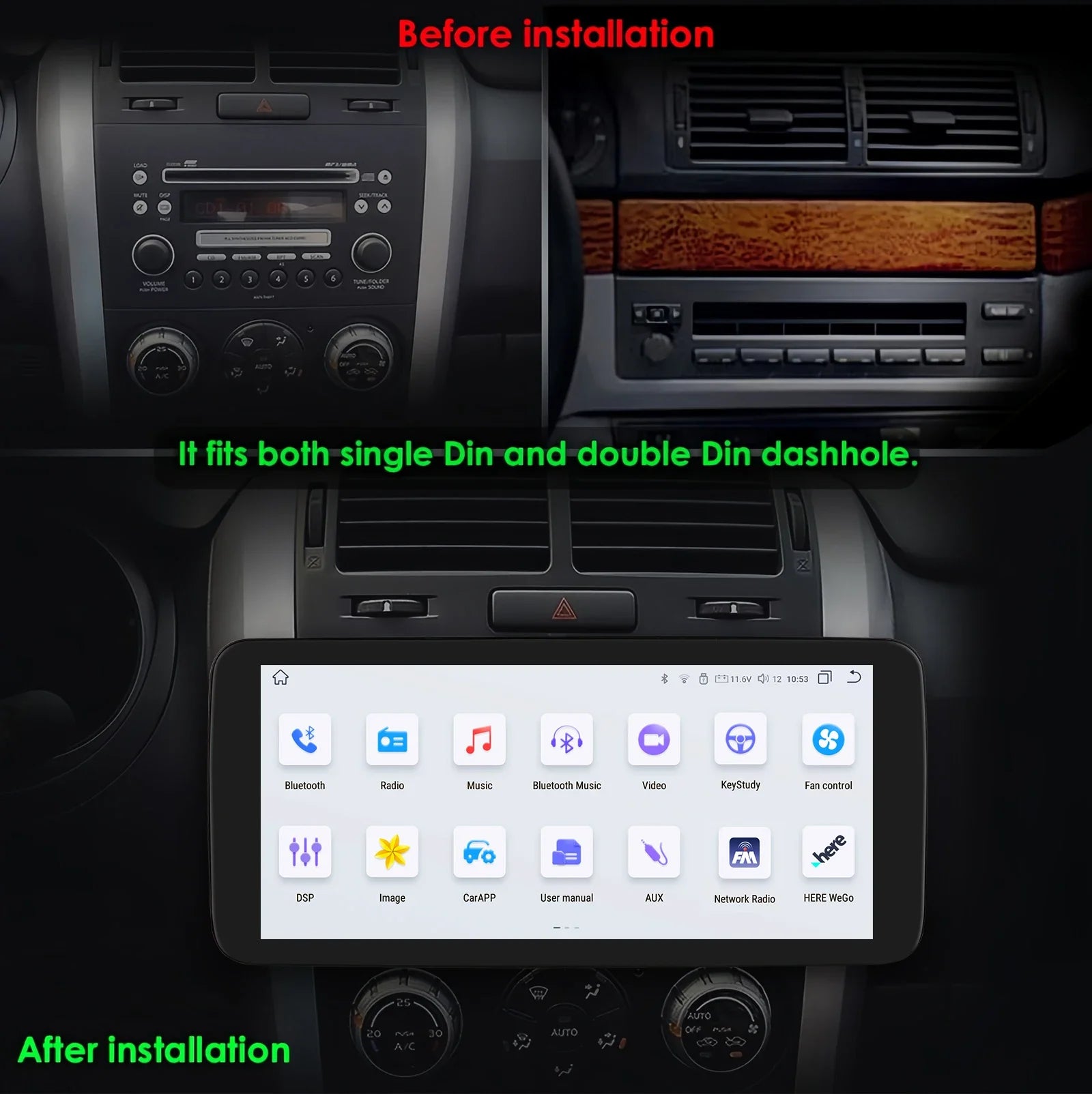 10.33inch 1 DIN Universal Android Car Radio Multimedia Video Player Rotatable Auto Touch S