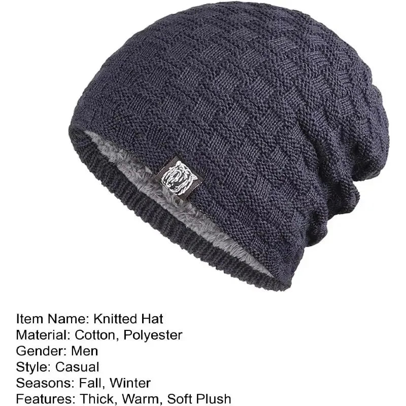 Mens Plush Lining Beanie Winter Hat Outdoor Sports Keep Warm Knitted Skully Hat Cycling Camping  - Automotive LED Light