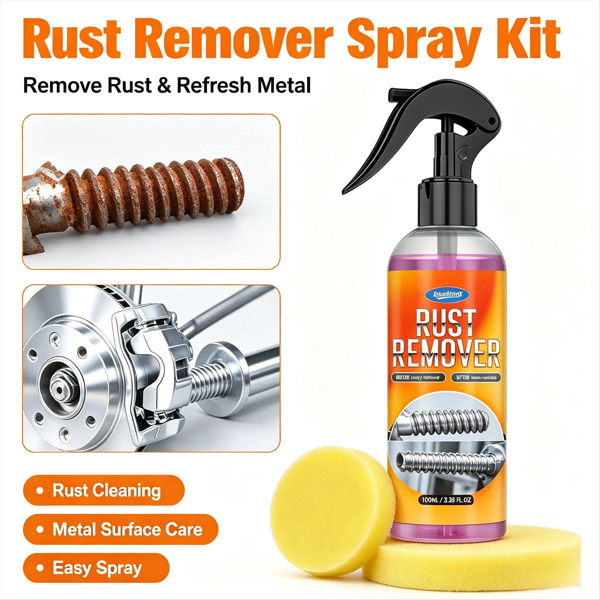 Fast Acting Iron Oxidation Remover 100ml Car Rust Remover Spray With Sponge Restores Shine For D - Automotive LED Light