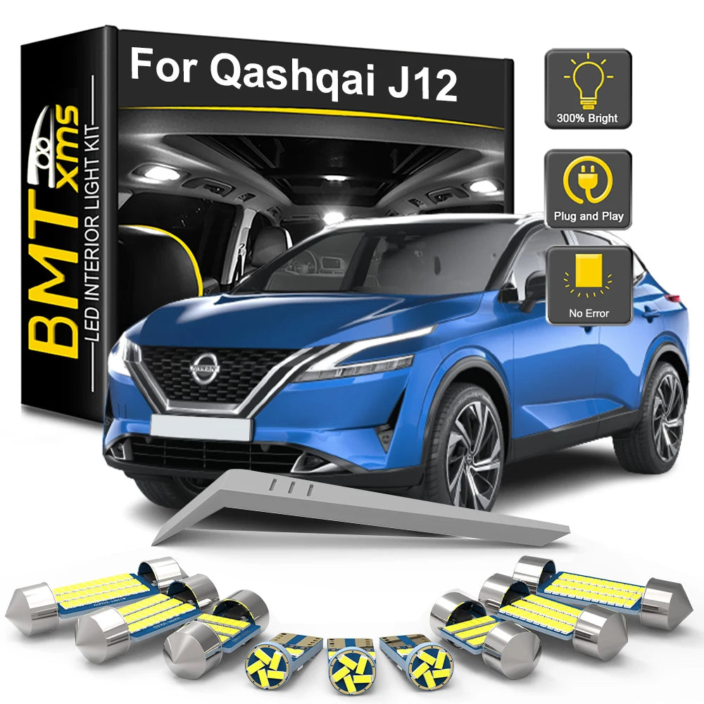 12-Piece LED Interior Light Kit for All New Nissan Qashqai J12 - Canbus Error-Free Bulbs | AUTOKITSHOP