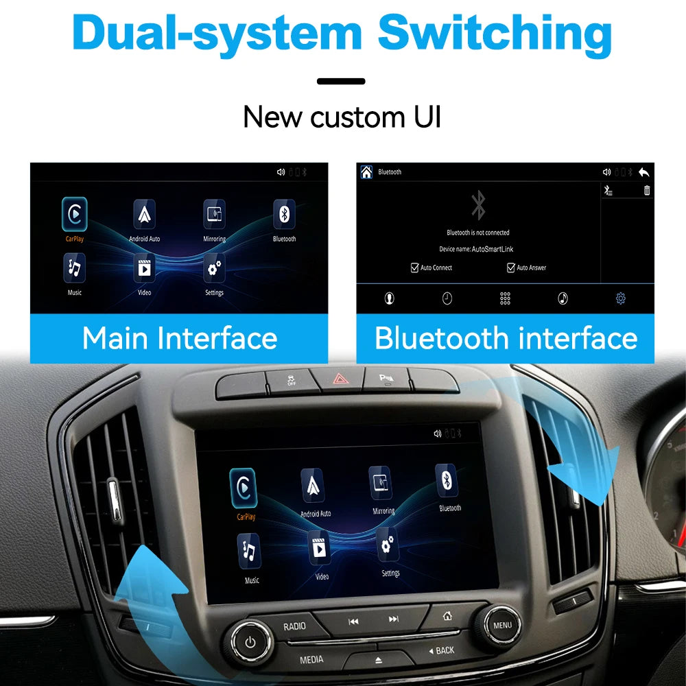 Wireless CarPlay Android Auto Retrofit Interface for Opel Insignia 2014-2017 - Mirror-Link USB Flash Video OEM Rear Cam