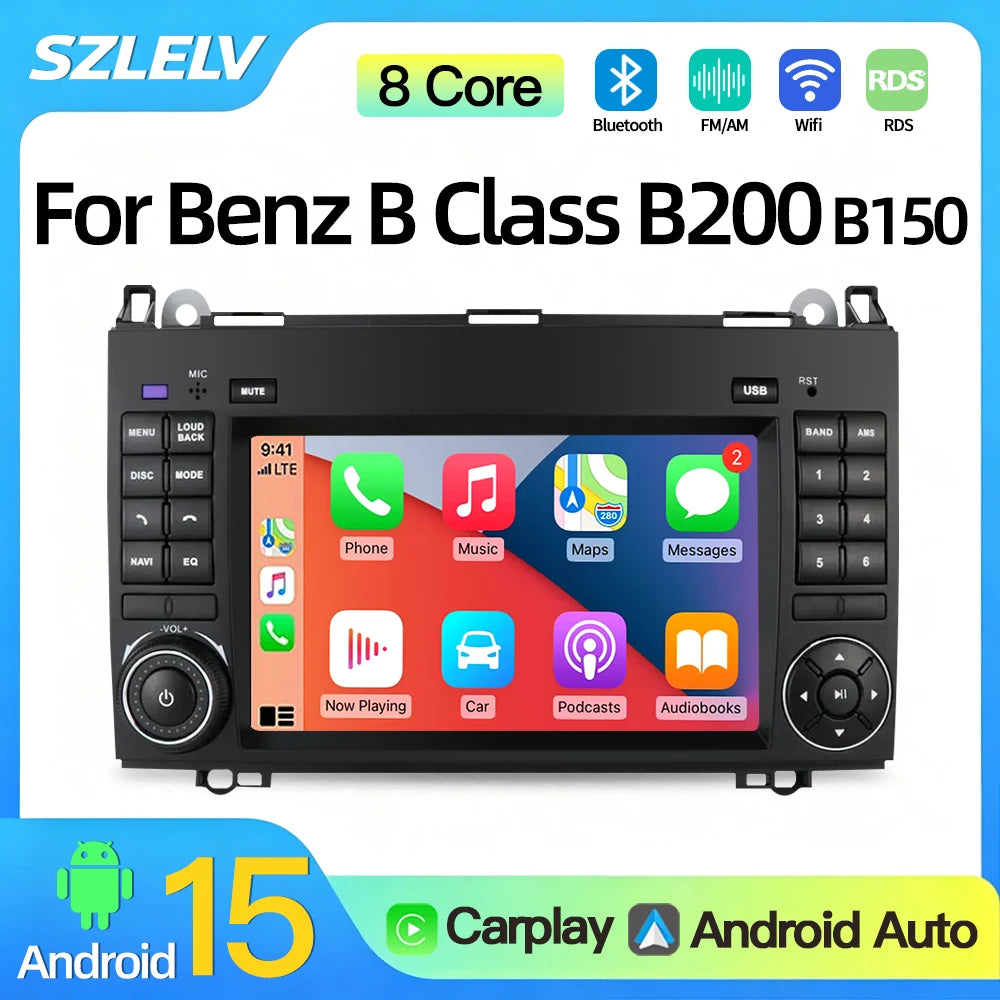 SZLELV Car Radio Android 15 Auto Carplay Multimedia For Mercedes Benz B Class B200 B150 B1