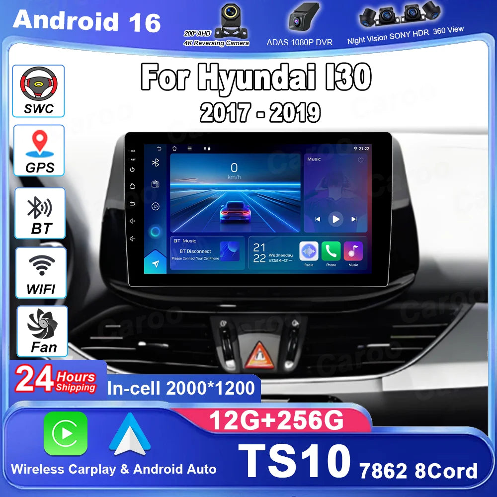 Android 16 Carplay Car For Hyundai I30 2017-2019 Auto Multimidia Video Player GPS Navigati