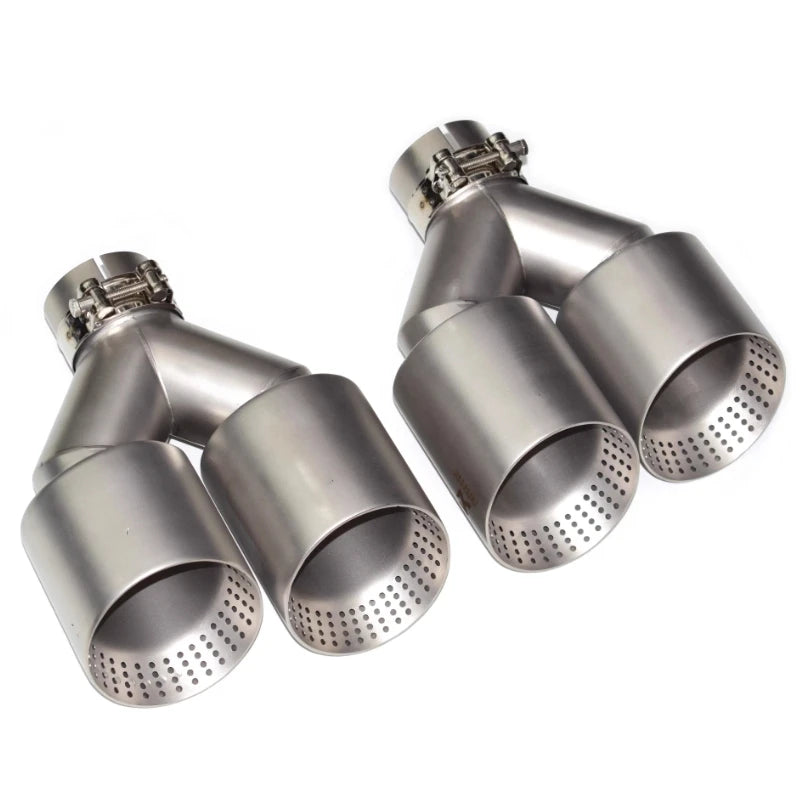 1 PCS Exhaust Tip Car Modify Double Outlet Exhaust Pipe Nozzle Decoration Matt Stainless Tail Pi - Automotive LED Light