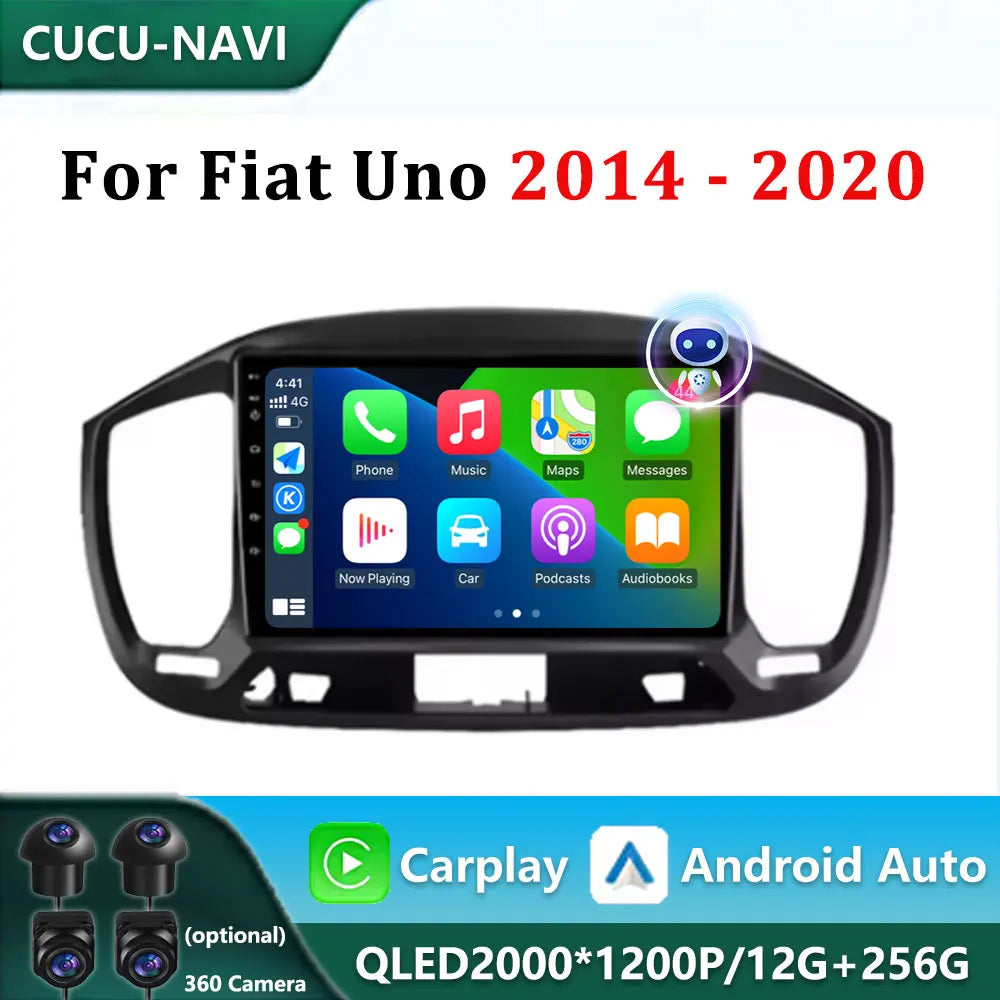 Android 14 For Fiat Uno 2014 - 2020 2K QLED Android Car Radio Multimedia Video Player GPS  | AUTOKITSHOP