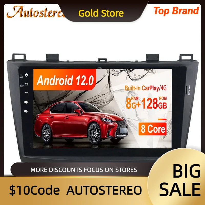 Auto Stereo Android 14 Carplay For Mazda 3 2010-2012 Car GPS Navigation Carplay Multimedia