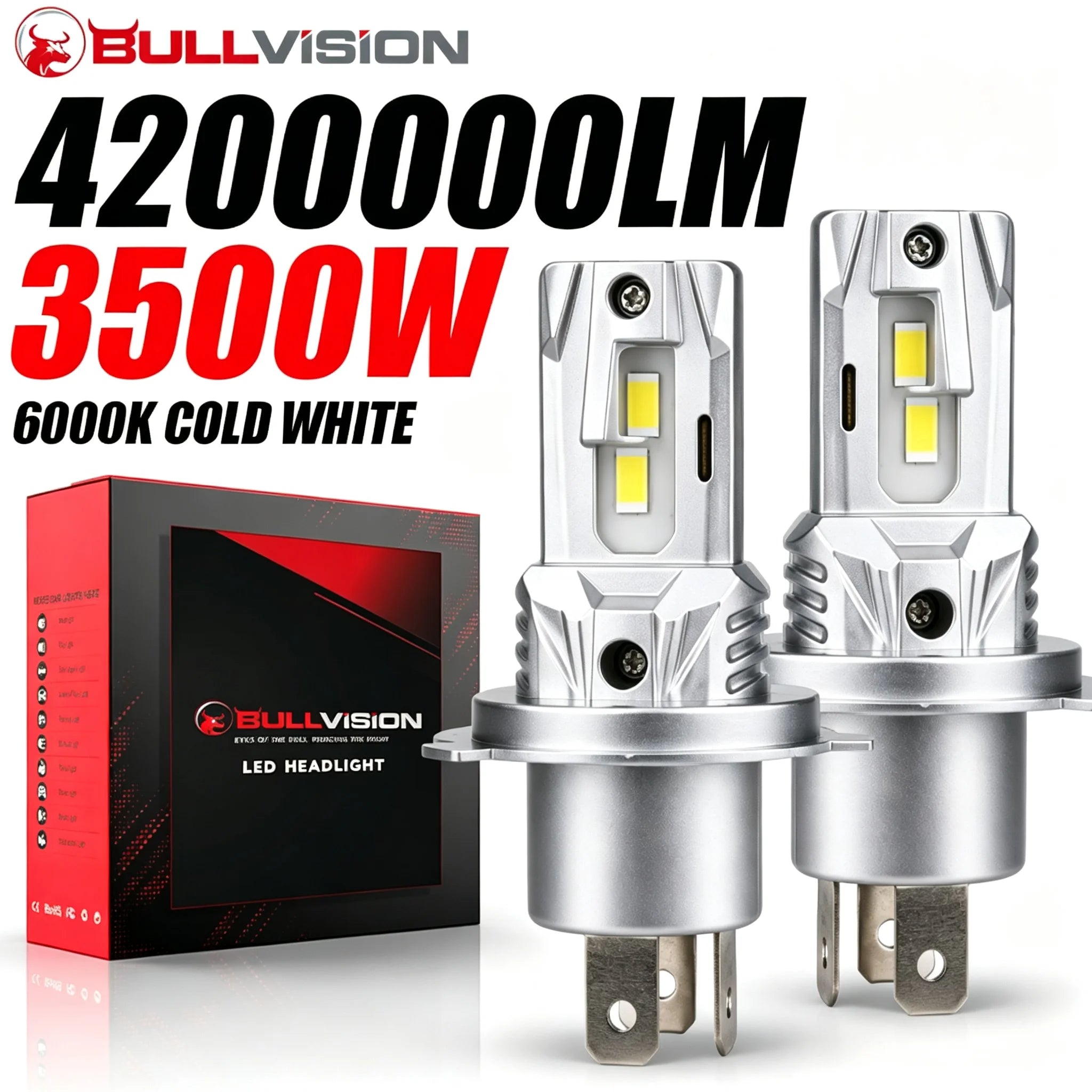BULLVISION H4 LED Headlights CANBUS Wireless Car Headlamps 4200000LM 3500W 6000K 12V 24V L