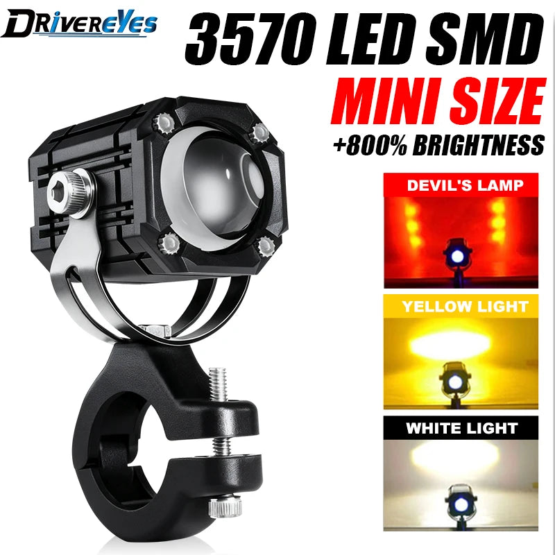 Universal Motorcycle Projection Auxiliary Headlight LED Fog Light Bi-color Spotlight Red F