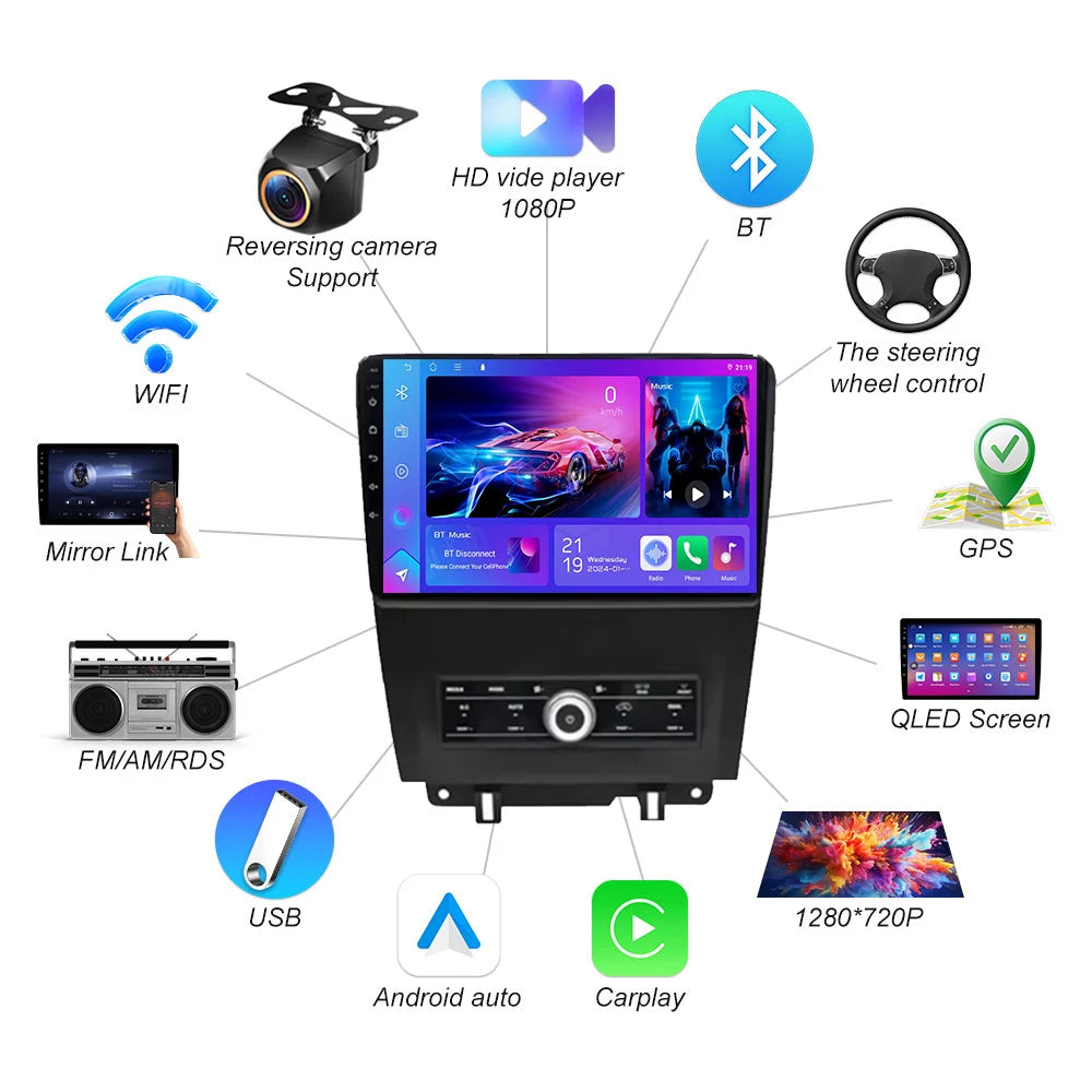 Android 16 For Ford Mustang V S-197 2009 2010 2011 2012 - 2014 Radio Stereo Screen Multime | AUTOKITSHOP