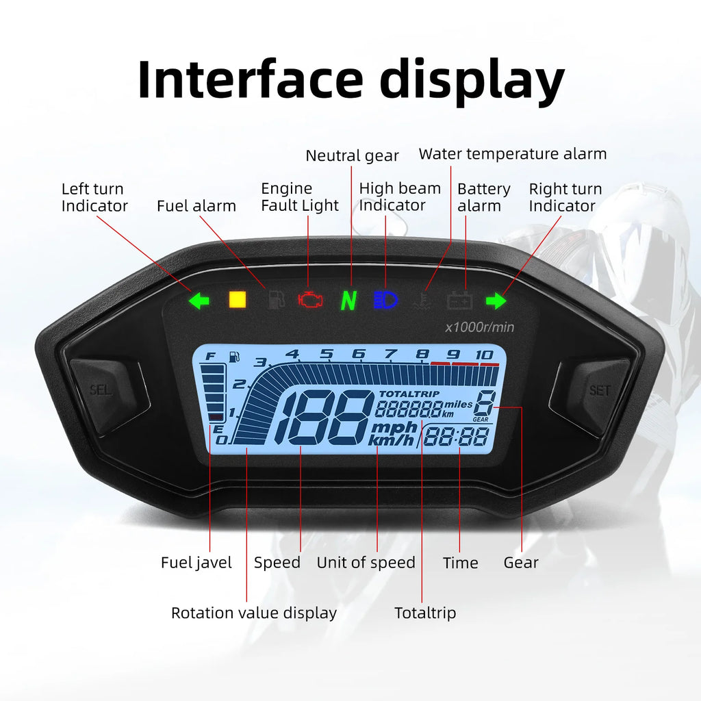 AD Motorcycle Instrument + Sensor Tachometer 10000 RPM Meter Dashboard Odometer KMH Speedometer  - Automotive LED Light