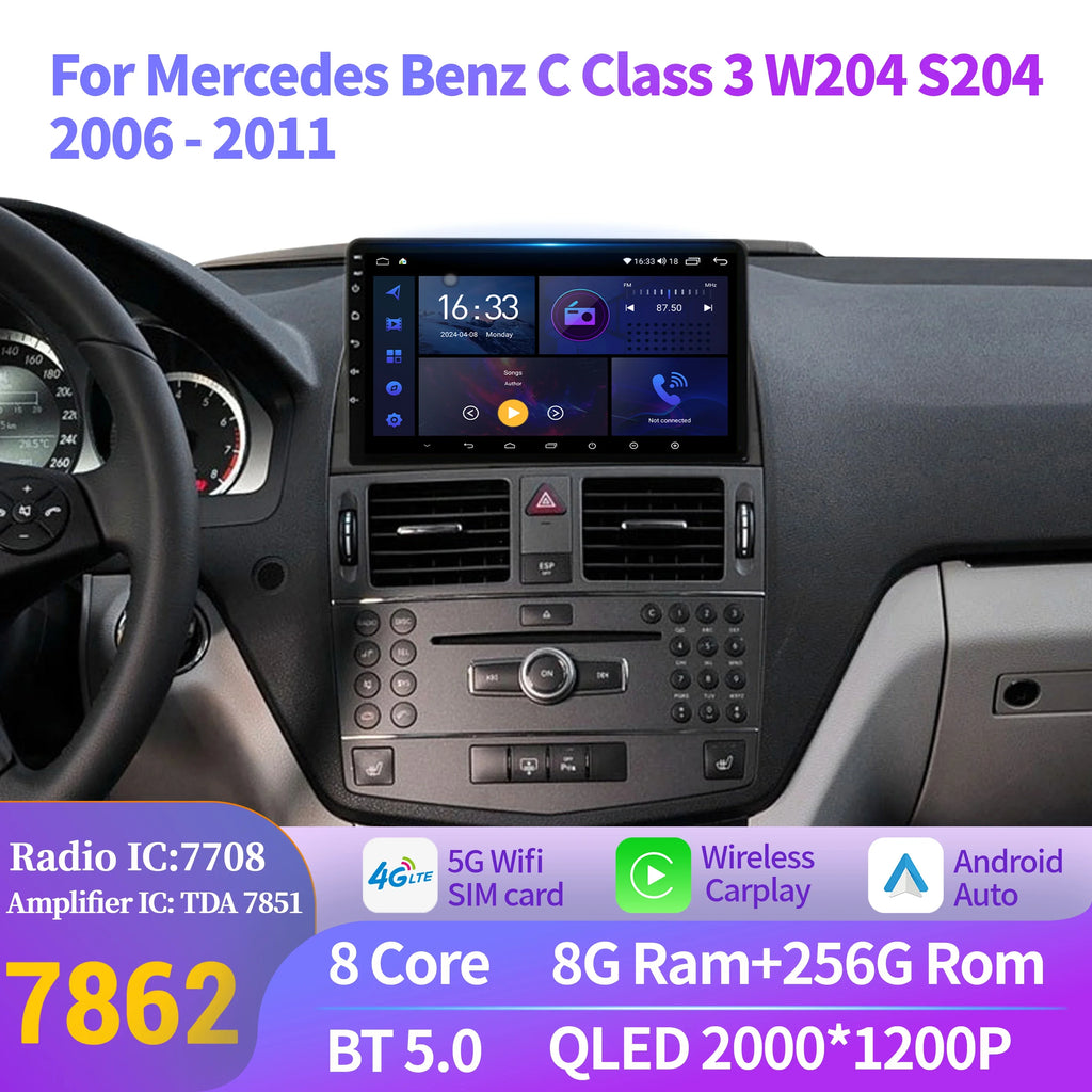 Android 14 Car Radio For Mercedes Benz C Class 3 W204 S204 2006-2011 Wireless Bluetooth Ca