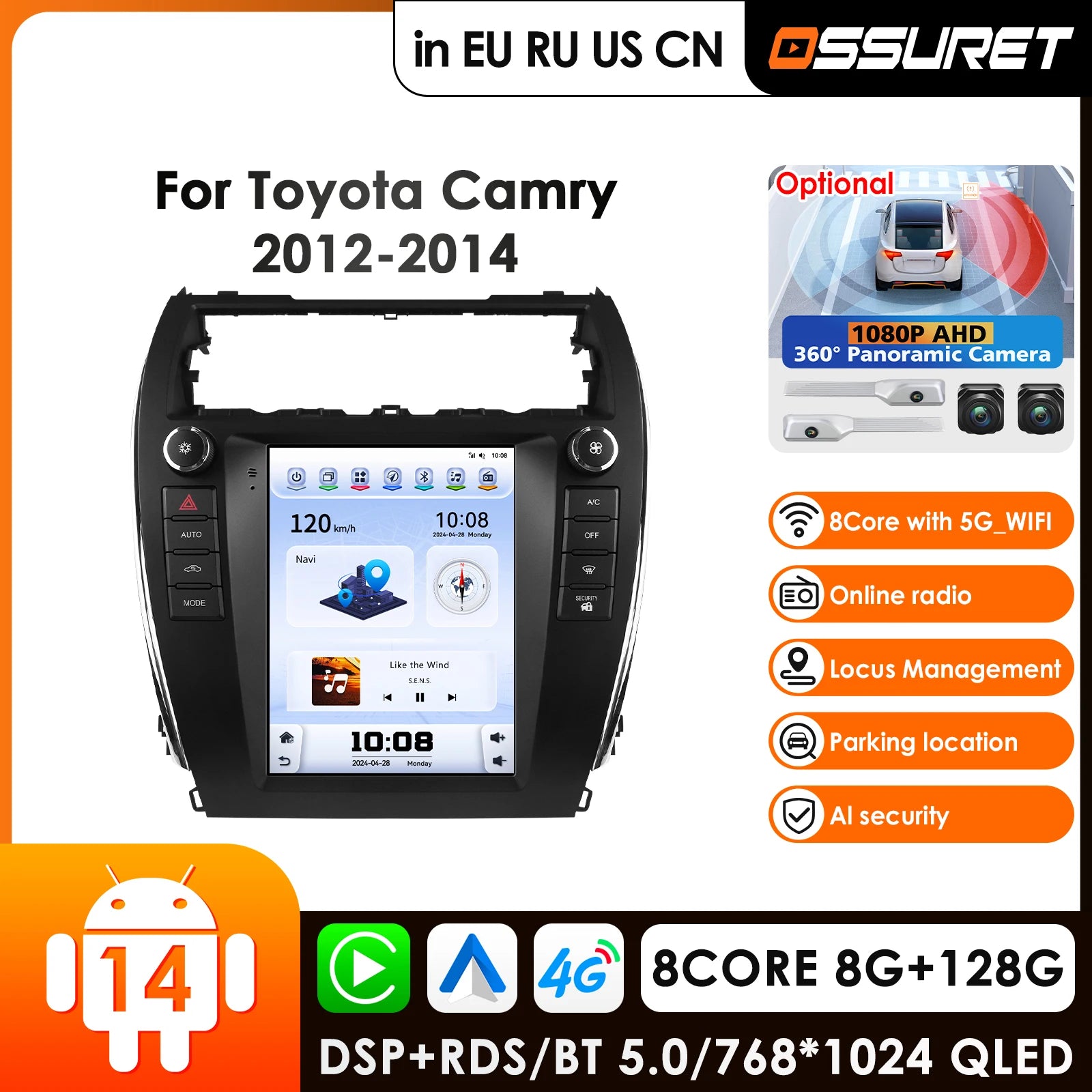 9.7" Car Radio GPS Android 14 for Toyota Camry 2012-2014 Multimedia Video Player with AI Carplay 4G DSP Autoradio HeadUn