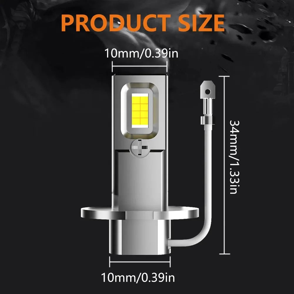 2Pcs H3 LED Headlight Bulb Canbus No Fan High Beam 6000K White Car Truck LED Fog Light Driving Lamp DRL 12V -24V