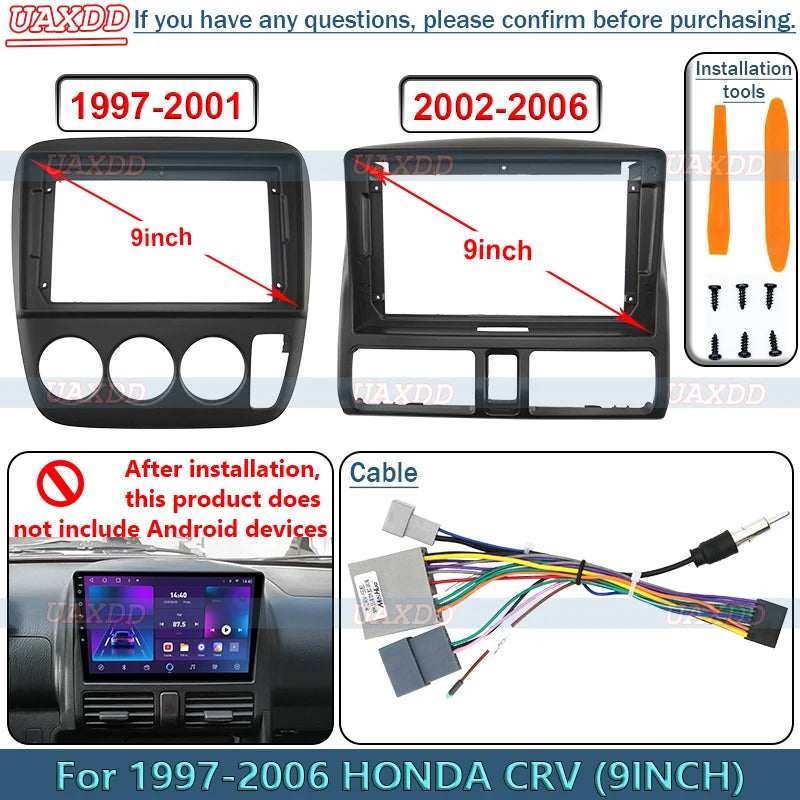 2Din For Honda 1997 2006 CRV 9inch radio android stereo frame panel fascia dashboard audio