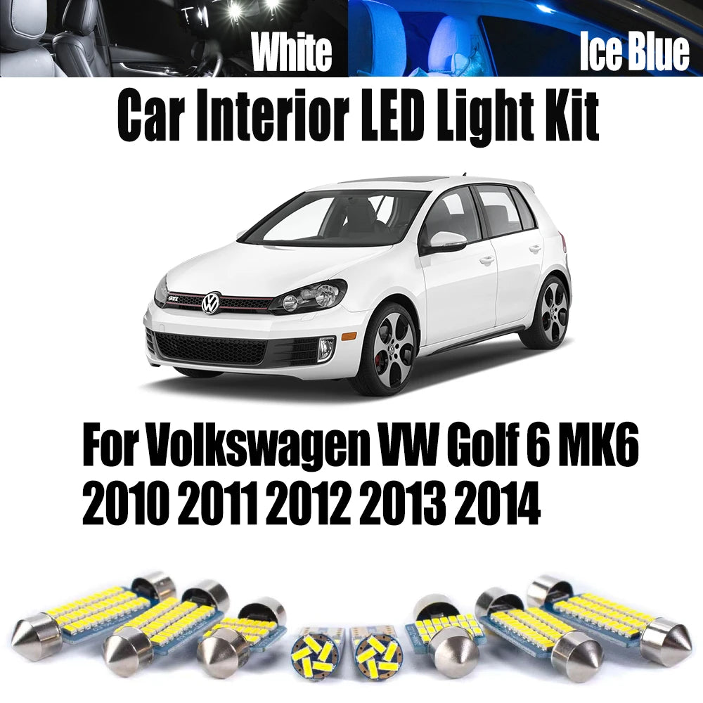 14-Piece LED Interior Light Kit for Volkswagen VW Golf 6 MK6 2010-2012 - Canbus Dome Map Door Trunk Bulbs | AUTOKITSHOP