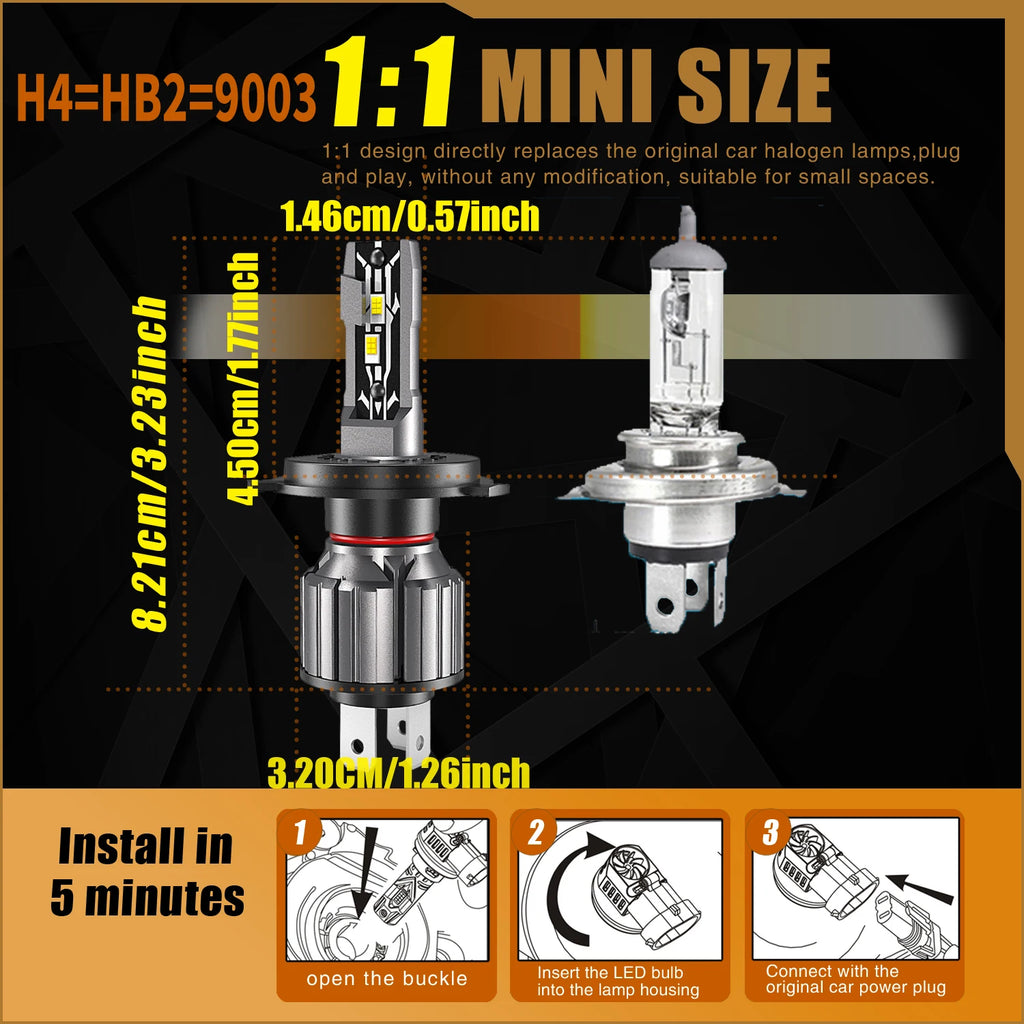 H4 Led Headlight Canbus No Error HB2 9003 Car Bulb High Power White Light Diode Lamp 12v 5
