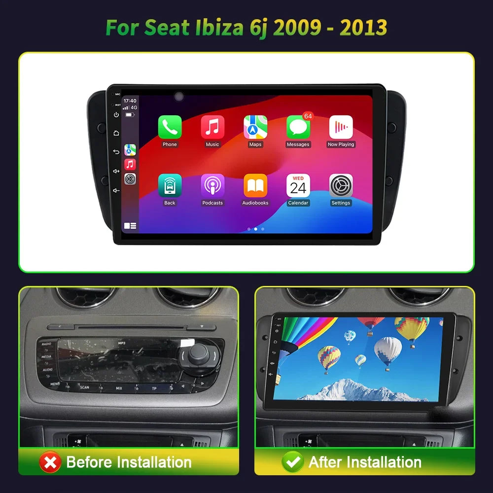 9 inch Car Radio Android 16 For Seat Ibiza 6j 2009-2013 BT Carplay Multimedia Navigation H