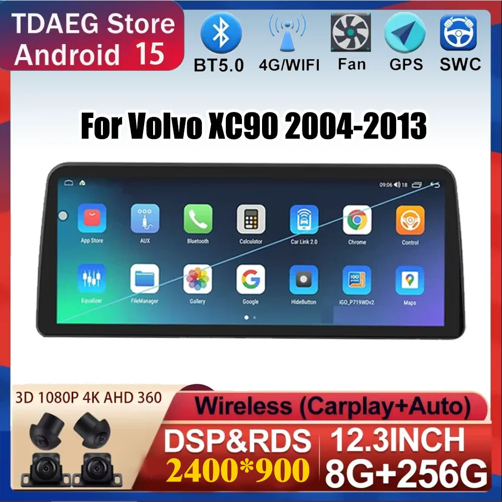 12.3 inch 2400*900 Android 15 For Volvo XC90 2004-2013 Multimedia Car GPS Navigation Radio | AUTOKITSHOP