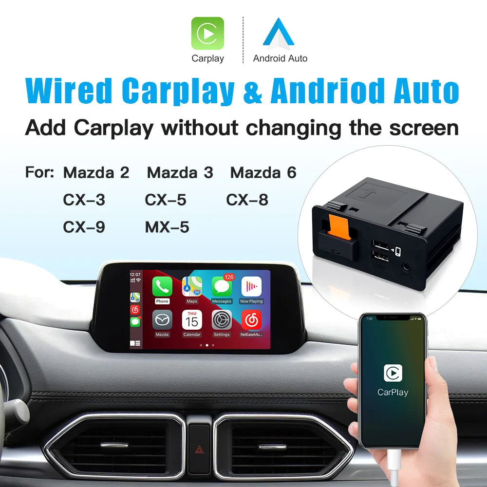 CARABC Carplay Android Auto Adapter UBS Hub OEM for Retrofit Mazda 2 3 6 CX3 CX5 CX8 CX9 M