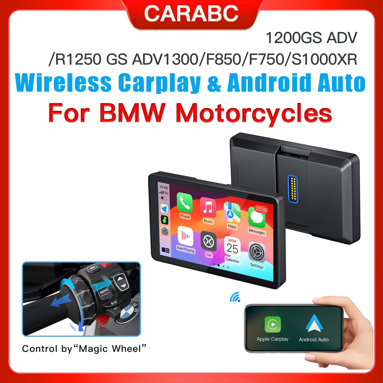 6" Wireless CarPlay Screen For BMW R1200GS R1250GS R1300GS S100XR Motorcycle Android Auto  | AUTOKITSHOP