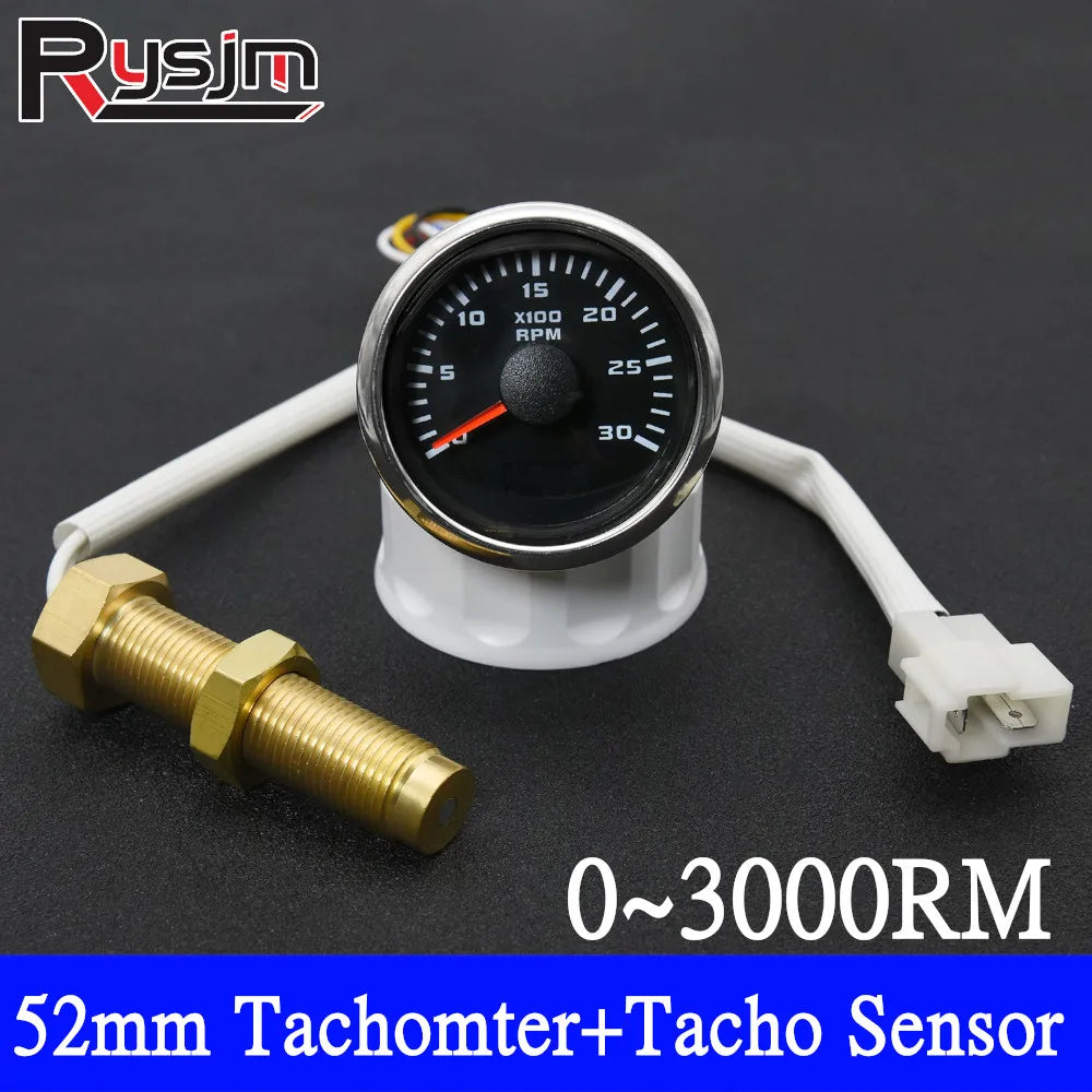 HD 0~3000 RPM 4000RPM 7000RPM 8000RPM 52mm Tachometer +Tacho Sensor Car Marine Outboard Diesel E - Automotive LED Light