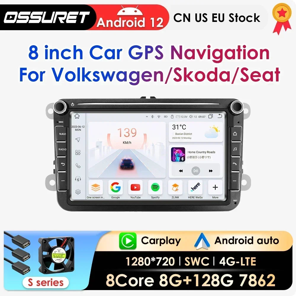 Carplay Android 12 Car Radio multimedia Player Audio Stereo GPS Navi For VW POLO GOLF 5 PA