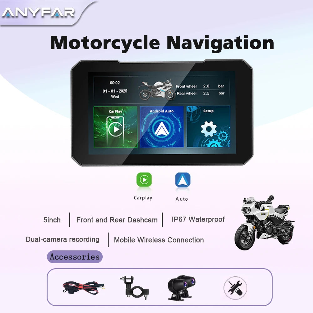 5 Inch Motorcycle Display Screen Carplay Moto Navigation Portable Digital Dashboard Motobi