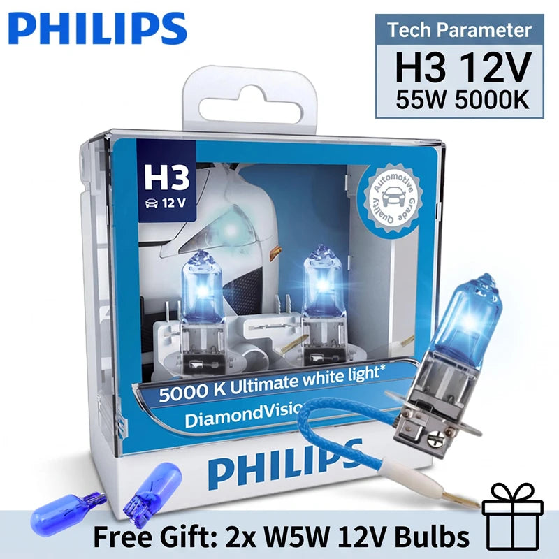Philips Diamond Vision H3 12V 55W PK22s 12336DVS2 5000K Cool White Light Car Halogen Headl
