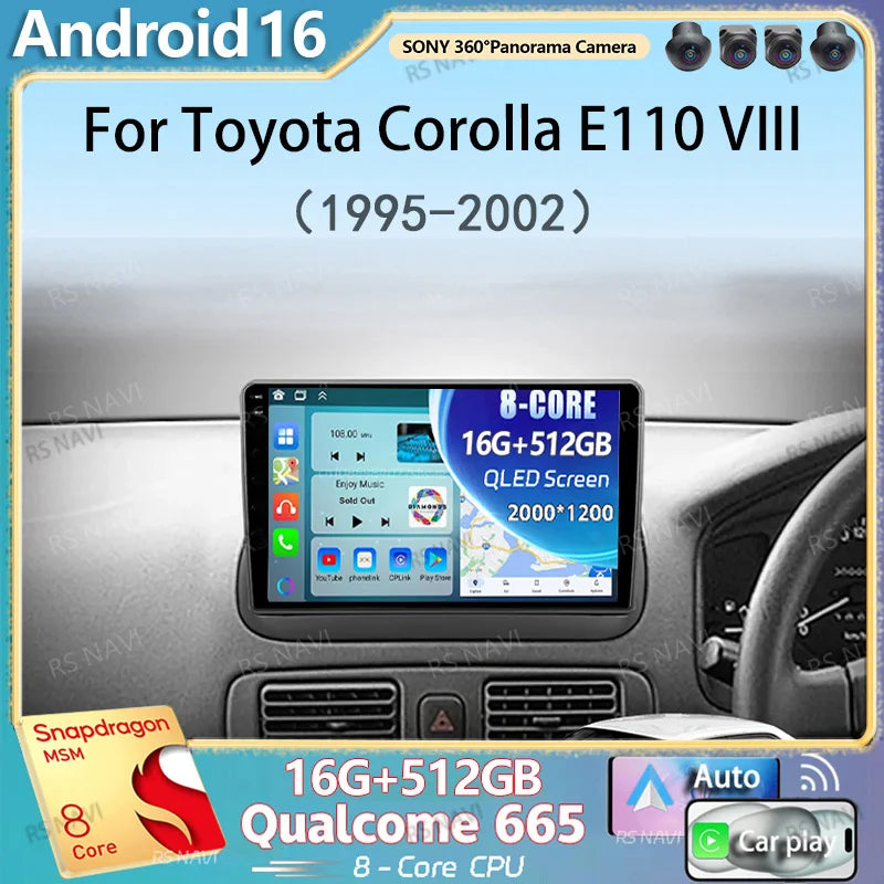Android 16 Carplay Car Radio For Toyota Corolla E110 VIII 1995-2002 4G+WIFI GPS Navigation