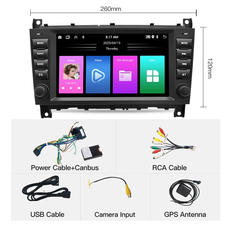 SZLELV 8'' Android 15 Auto Car Radio For Mercedes Benz CLC Class W203 C180 C200 C220 Multi
