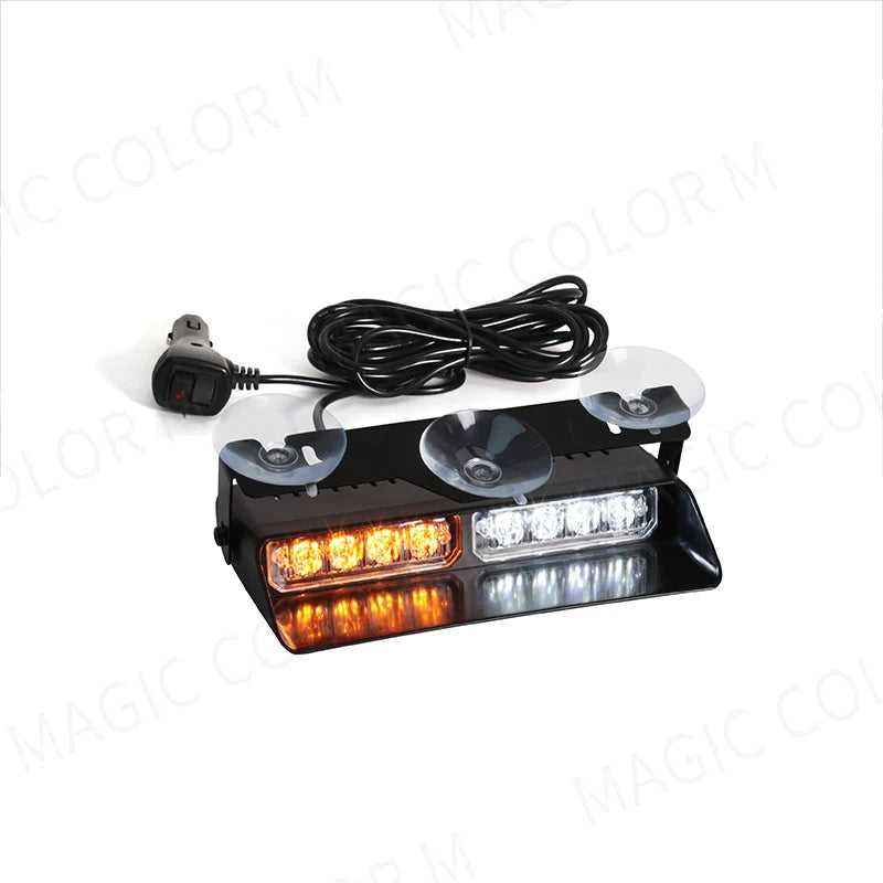 LED Car Strobe Light For Emergency Flash Warning Lamp Windshield Bar 8 Beads Red Blue Ambe | AUTOKITSHOP