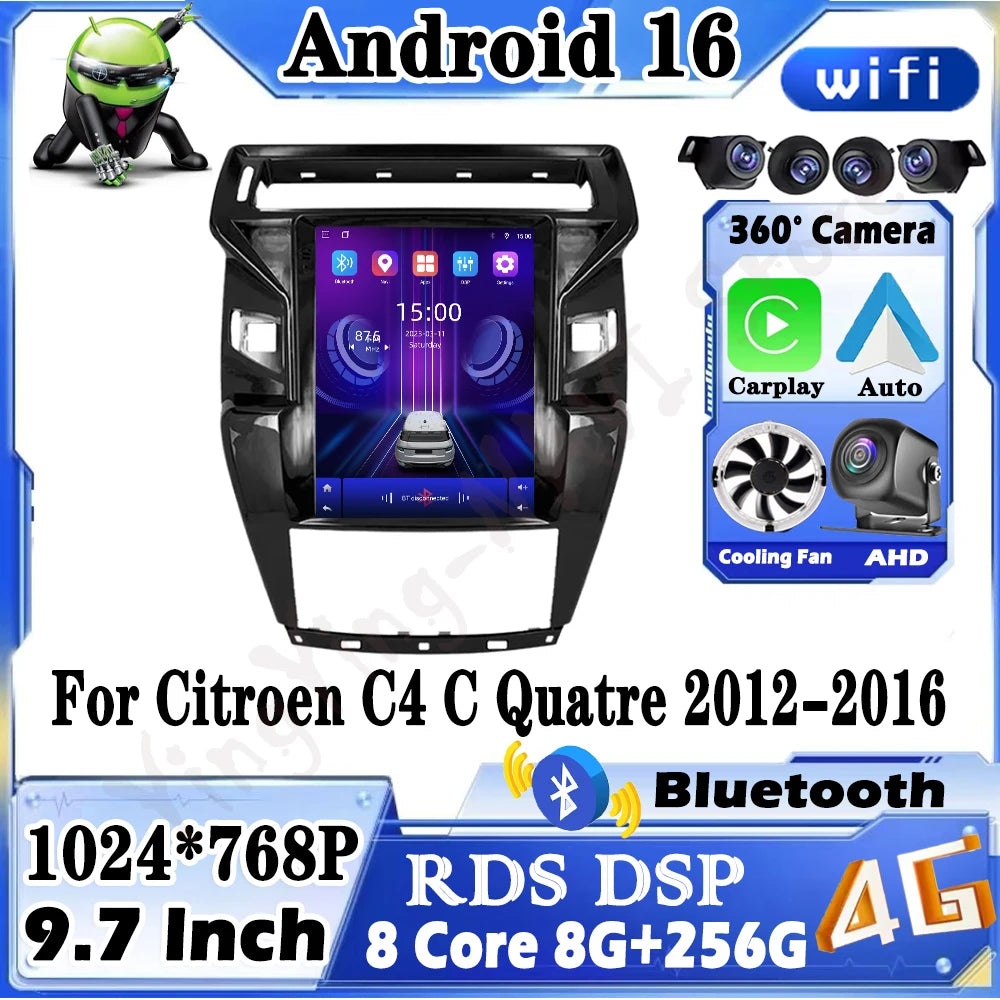Carplay Android Auto for Citroen C4 C Quatre 2012-2016 Navigation GPS Multimedia Video Pla